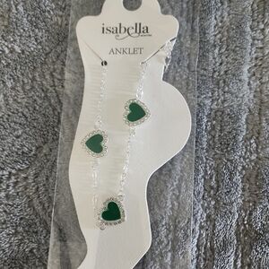 Isabella Green Heart Anklet with Silver-Tone Chain